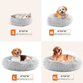24 Inch Anti-Slip Round Fluffy Plush Faux Fur Cat Bed, Fits Up To 25 Lbs Pets (Option: Grey XL)