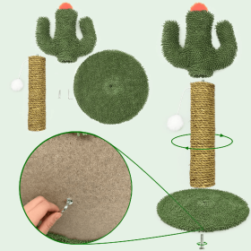 Cactus Shaped Cat Climbing Tree 2 In 1 - Solid Wooden Base - Natural Sisal Scratching Post With Suspended Ball Toys Indoor Cat Multi-Level Activi (Option: Default)